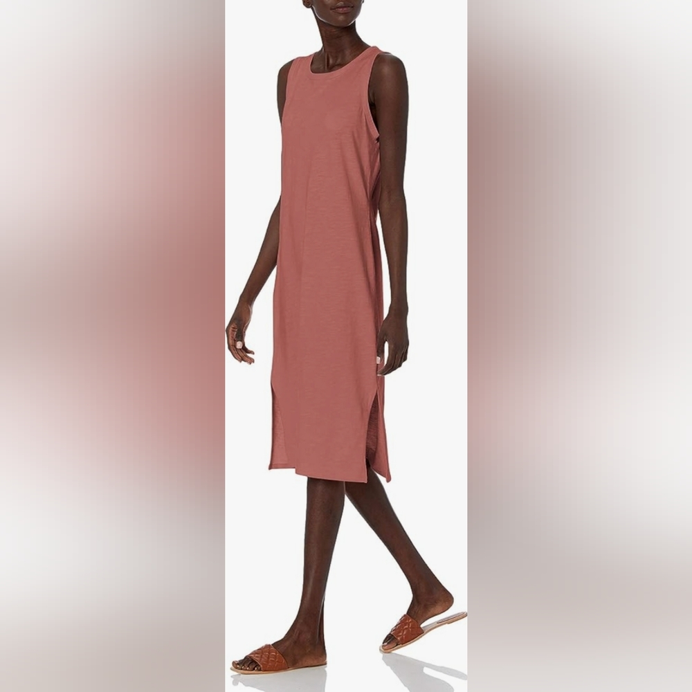 Amazon Essentials Women's Lived-in Cotton Relaxed-Fit Muscle-Sleeve Midi Dress S